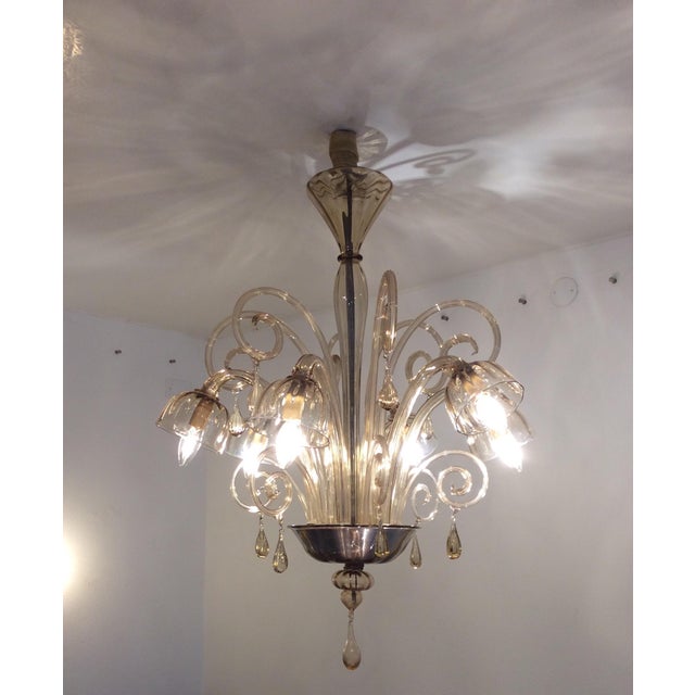 Murano Glass 6-Light Chandelier, 1930s, in Flawless conditions. Designed 1920 to 1949 Up to 250V (Europe/UK Standard).The...