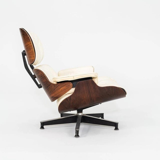 White 1964 Authentic Herman Miller Eames Lounge Chair & Ottoman in Brazilian Rosewood & White Leather For Sale - Image 8 of 12