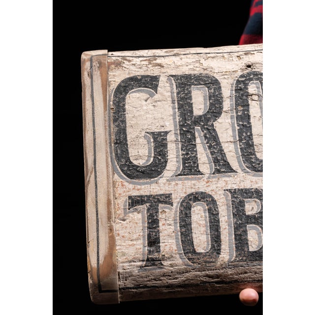 Antique "Groceries" Hand-Painted Wooden Storefront Sign For Sale - Image 4 of 7