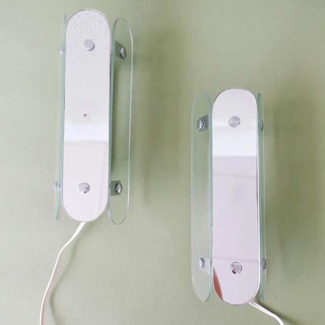 Mid-Century Modern Vintage Italian Glass & Mirror Sconces in Style of Veca, 1970s, Set of 2 For Sale - Image 3 of 12