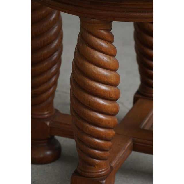 Mid-Century Modern Danish Oak Table with Spiral-Turned Legs and Glass Top, 1950s For Sale - Image 14 of 18