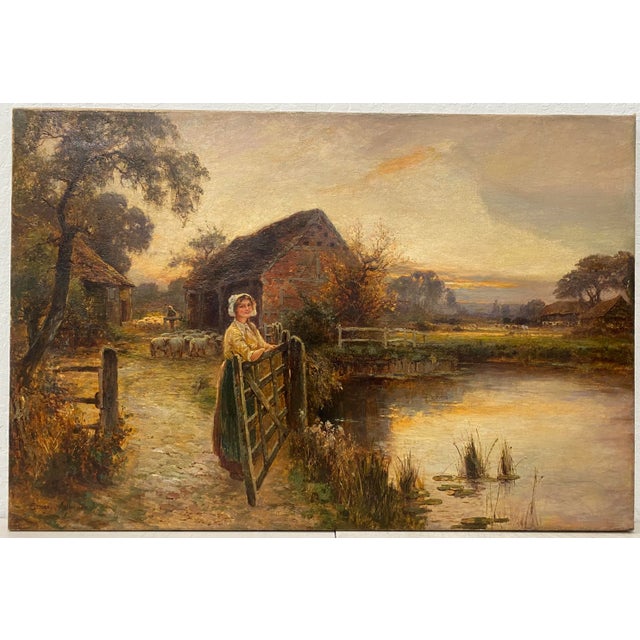 Ernest Walbourn (England, 1871-1927) "Evening in Sussex" Original Painting C.1900 For Sale - Image 13 of 13