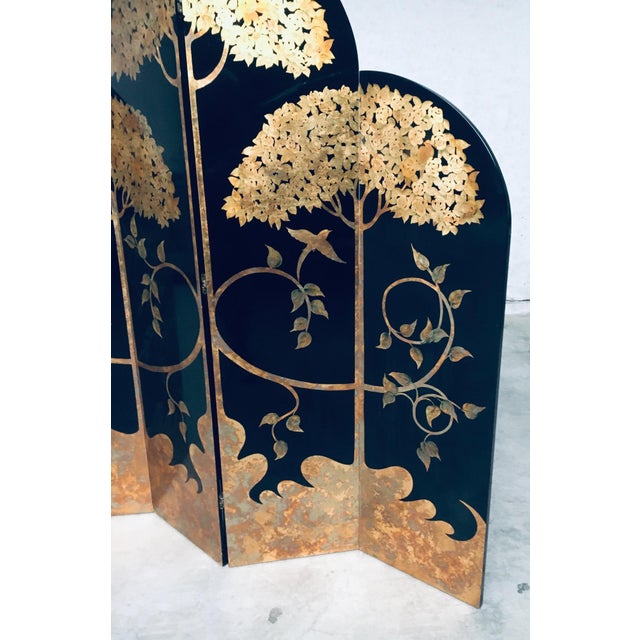 Asian Art Deco Revival Black and Gold Leaf Room Divider, 1980s For Sale - Image 17 of 18