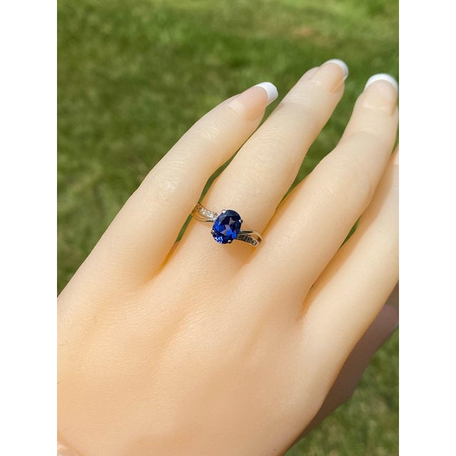 The Mountain Pass: White Gold Diffused Sapphire Bypass Ring For Sale - Image 9 of 10