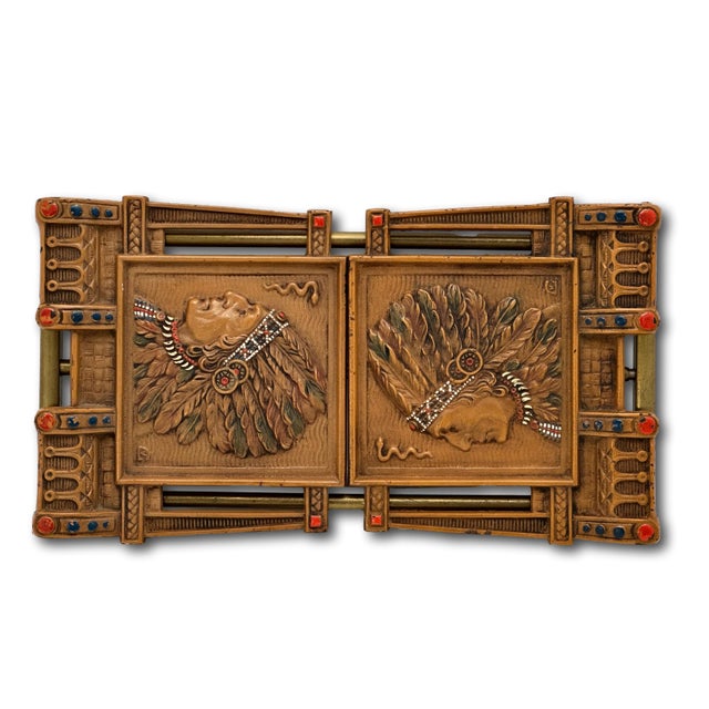 Metal Unusual Antique 1910s Cast Iron American Indian Motif Telescoping Adjustable Size Bookend Rack With Nice Original Paint For Sale - Image 7 of 18