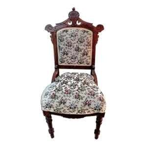 19th Century Antique Victorian Eastlake Style Upholstered Mahogany Side Chair