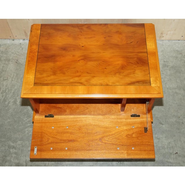 Burr & Yew Wood Drop Front Media Television Stand For Sale - Image 9 of 18