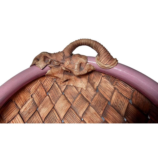 1980s Set of Two 1980s Handmade Pottery Basket With Leaves by Terrafirma Studio For Sale - Image 5 of 9