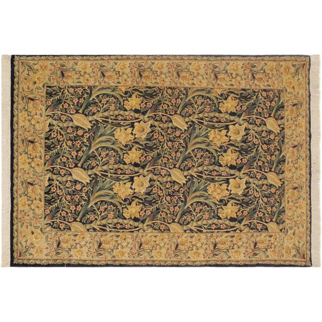 Blue Floral 1990's Heritage Blue/Taupe Wool Rug - 4'1''x6'3'' For Sale - Image 8 of 9