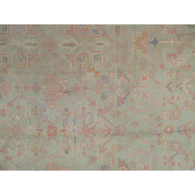 Antique Oushak Carpet, Oriental Rug, Handmade Pale Green, Soft Pink and Ivory For Sale - Image 12 of 18