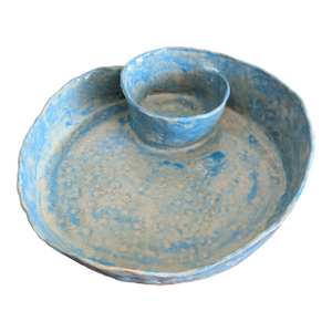 1990s Organic Hand Built Studio Art Pottery Chip Dip Serving Bowl