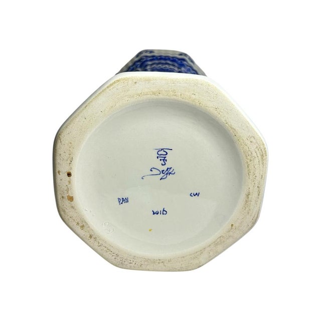 Large Vintage Hand-Painted Trumpet Vase by W.G. Andringa for Royal Delft, 1977 For Sale - Image 15 of 17