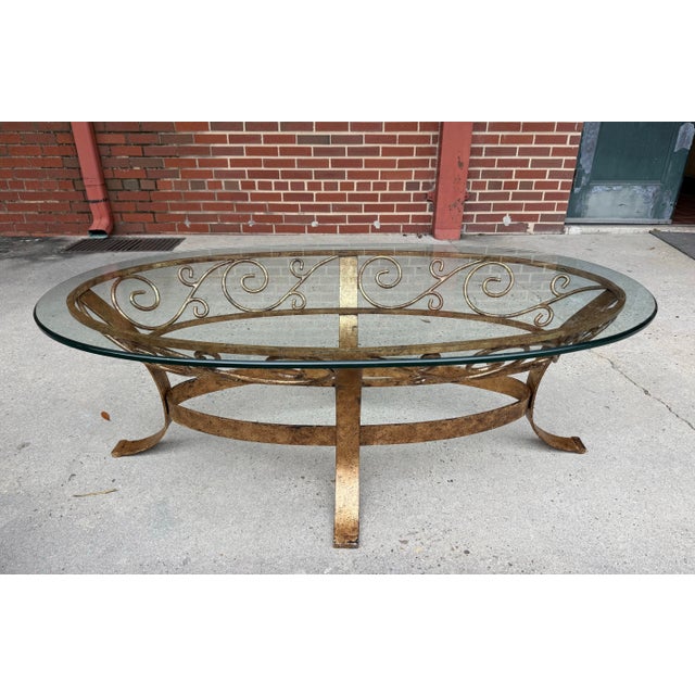 Late 20th Century Hollywood Regency Hand Gilt Wrought Iron Oval Coffee Table - Newly Painted For Sale - Image 5 of 12