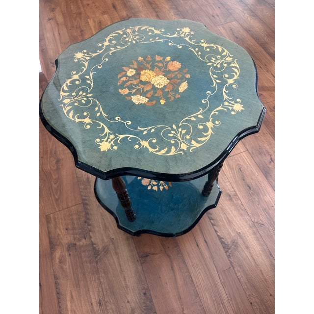 Italian Sorrento Wood Inlay (Marquetry) Tiered Side MCM Table in Mahogany For Sale - Image 9 of 11