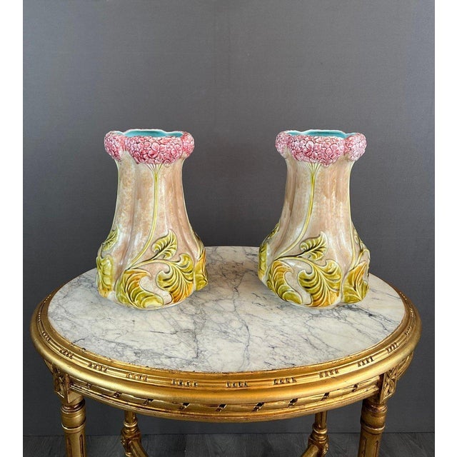 Gold 20th Century Art Nouveau Earthenware Vases, 1890s, Set of 2 For Sale - Image 8 of 8