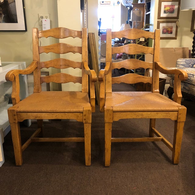 Wood English Ladderback Armchairs- A Pair For Sale - Image 7 of 7