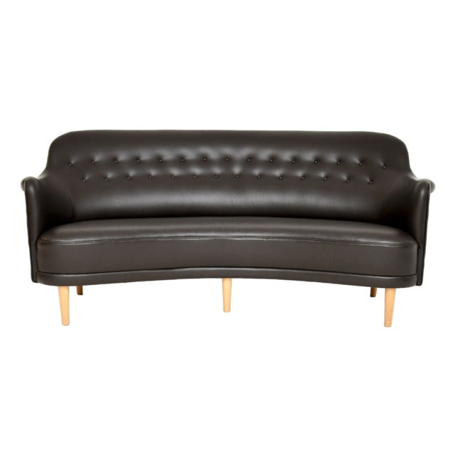 Swedish Leather Sams Sofa by Carl Malmsten for O.H. Sjögren, 1960s For Sale