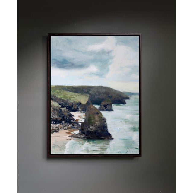 Wood Contemporary North Coast Tides by Jon Doran | Oil on Panel Sea Stack on the Cornish North Coast For Sale - Image 7 of 9