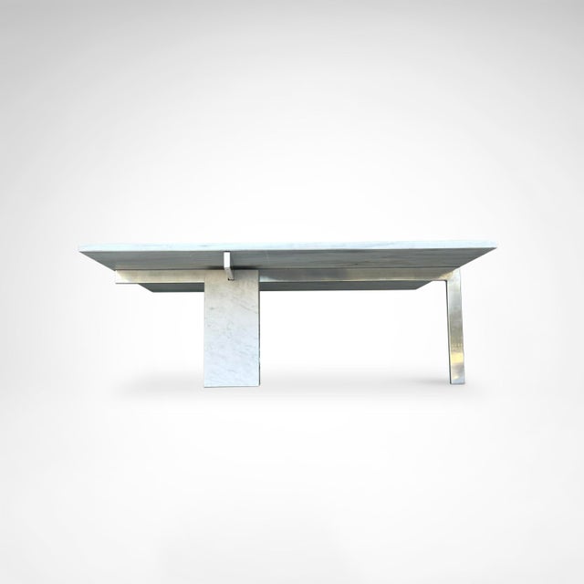 Postmodern Dutch design coffee table by Hank Kwint. Sober and minimalist design with geometric lines. Central carrara...