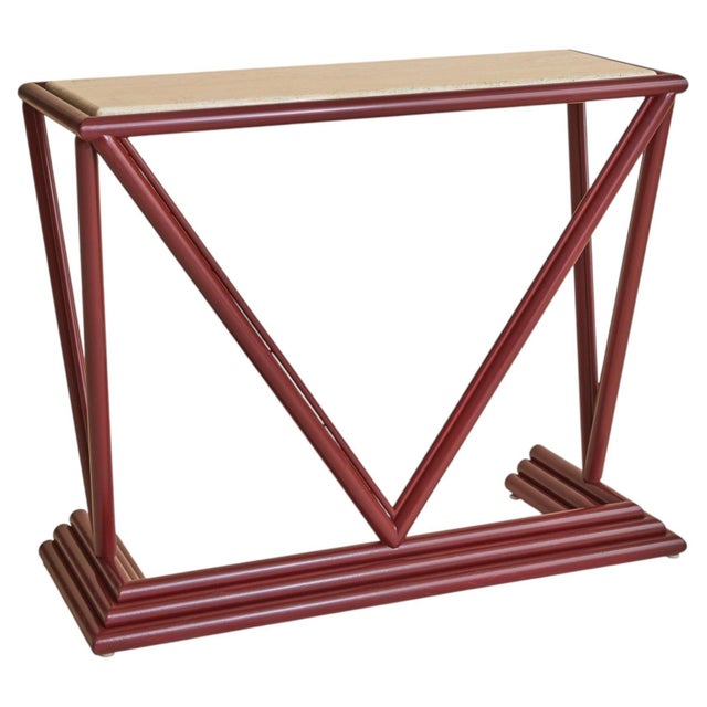 Italian Red Lacquered Wood + Travertine Console, 1970s For Sale - Image 12 of 13