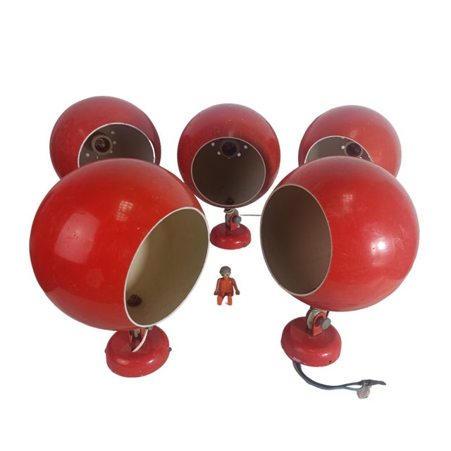 Red Eyeball Wall Lights, 1960s, Set of 5 For Sale - Image 8 of 8