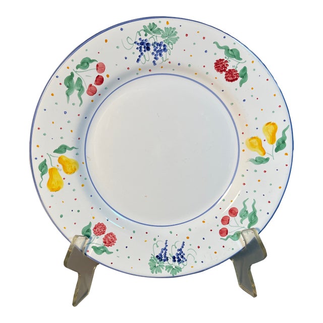 Dinner Plate Fruit Bouquet Mesa International 11.25" Hand Painted Italy (6 Available) Fruits & Polka Dots For Sale