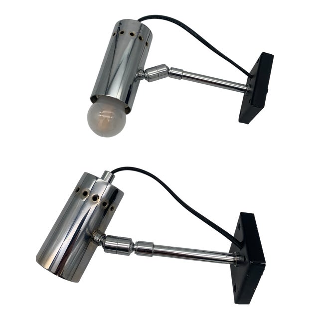 Chrome Wall Spotlights attributed to Stilnovo, 1950, Set of 2 For Sale