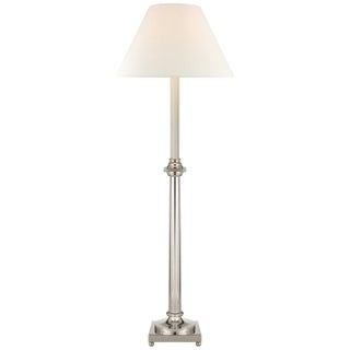 Chapman & Myers by Visual Comfort Signature Swedish Column Buffet Lamp in Polished Nickel with Linen Shade For Sale