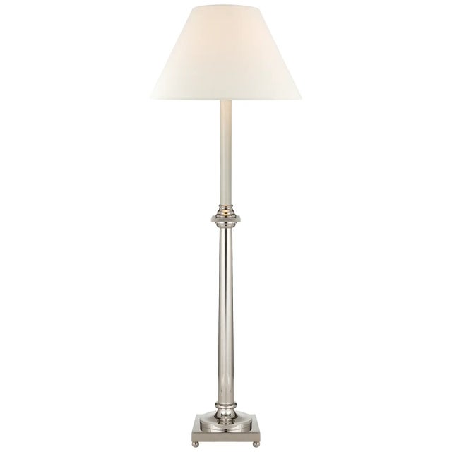 Chapman & Myers by Visual Comfort Signature Swedish Column Buffet Lamp in Polished Nickel with Linen Shade For Sale