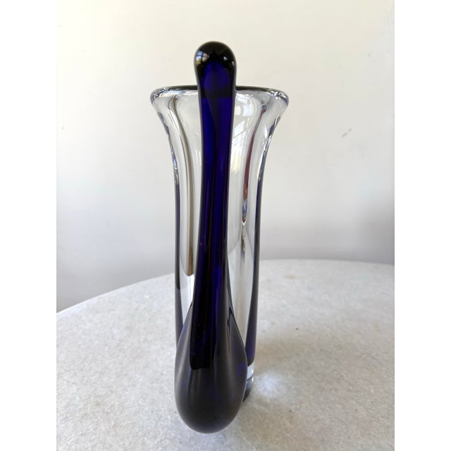 Jaroslav Svoboda Karlov Art Glass Vase Clear and Blue, Signed For Sale In New York - Image 6 of 6