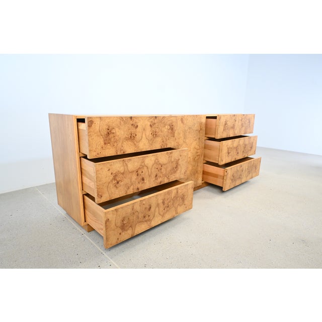 Brown Milo Baughman Style Mid-Century Modern Burl Wood Dresser or Credenza by Lane Furniture | Newly Refinished For Sale - Image 8 of 16