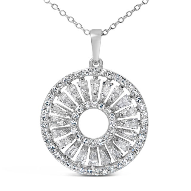 Contemporary Sterling Silver 1 1/6 Cttw Diamond Openwork Medallion Pendant Necklace For Sale - Image 3 of 4