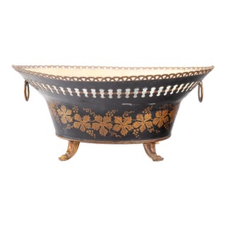 Antique French Black and Gilt Tole Jardiniere Cachepot For Sale