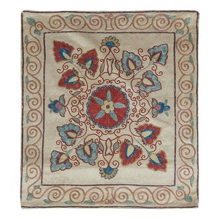 19"x21" Handmade 100% Silk Cushion Cover From Uzbekistan, Floral Lace Pillow For Sale