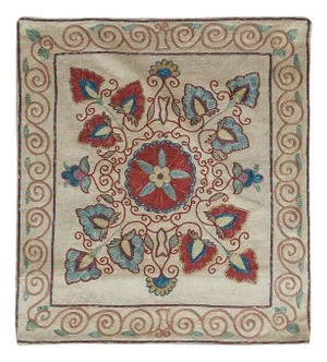 19"x21" Handmade 100% Silk Cushion Cover From Uzbekistan, Floral Lace Pillow