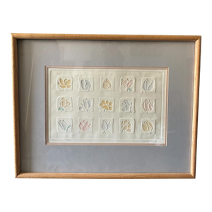 1990s Framed Embossed Lithograph Titled "All in a Row" by Artist Brooke Morrison.