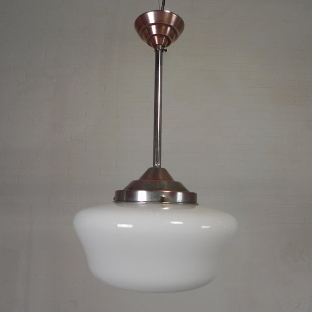 Art Deco Pendant Lamp with White Glass Shade, 1930s For Sale - Image 6 of 12