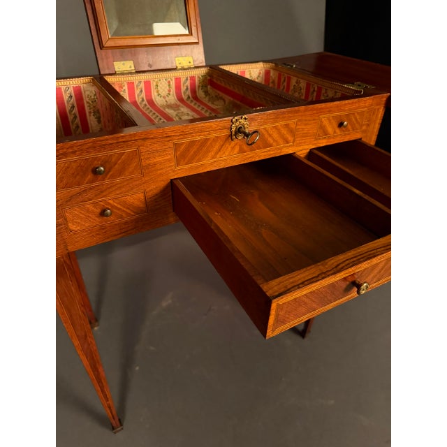 Oxblood Red 19th Century French Louis XVI Style Inlaid Mahogany Vanity With Mirror, Circa 1870 For Sale - Image 8 of 18