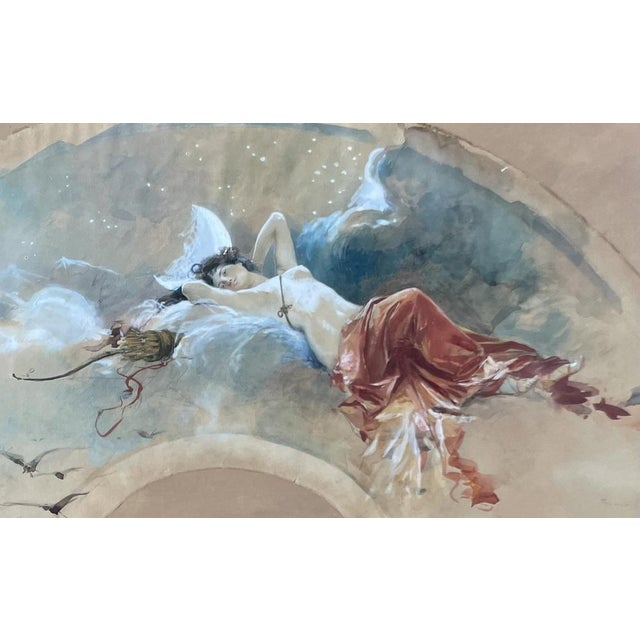François Flameng, Diane Chasseresse, Watercolor for Fan Project, 1893, Framed For Sale - Image 16 of 17