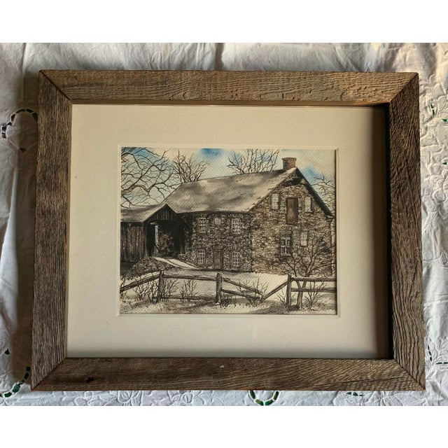 1980s Original Framed Watercolor of an Old Stone Mill House For Sale In Philadelphia - Image 6 of 6