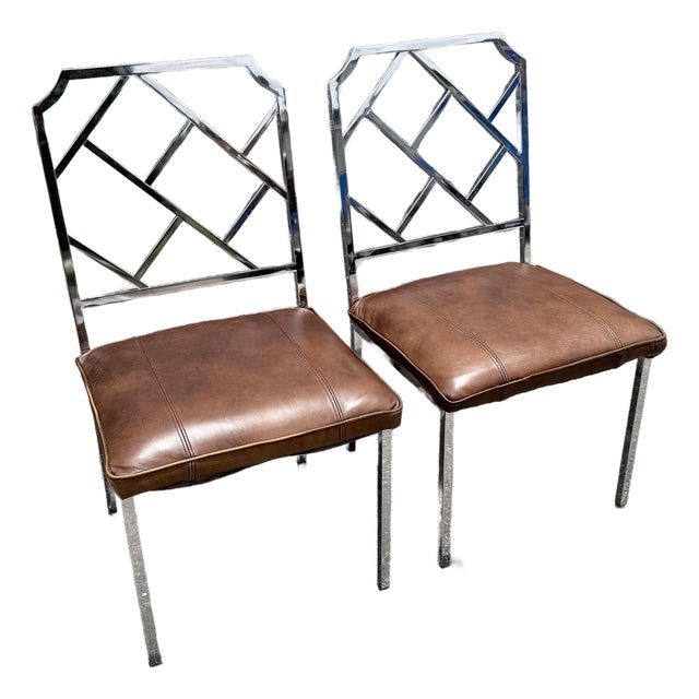 Mid Century Modern Chrome Chippendale Style Dining Chairs - A Pair For Sale