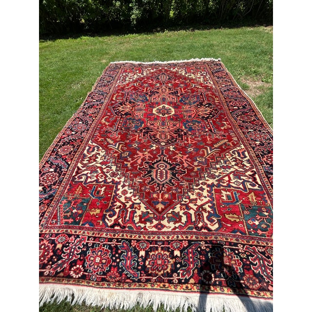 Persian Large Hand Knotted Antique Persian Heriz Rug For Sale - Image 3 of 13