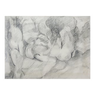 Mid 20th Century Abstract Pencil Drawing by Naomi Boretz For Sale
