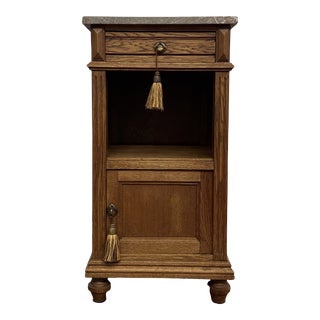 19th C French Oak Night Stand With Marble Top For Sale