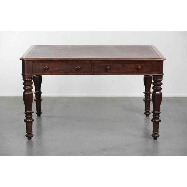 Antique English Writing Desk with Red Leather Top, Early 19th Century For Sale - Image 5 of 13