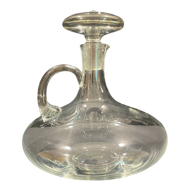 Mid-Century Blown Glass Captain’s Decanter With Stopper and Handle For Sale
