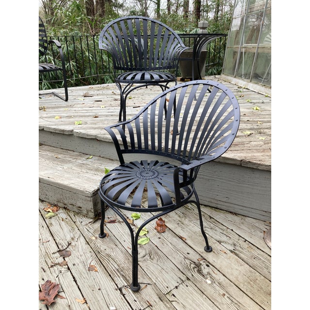 Francois Carre Mid 20th Century Francois Carre Fan Back Garden Chairs - A Pair, Attributed For Sale - Image 4 of 11