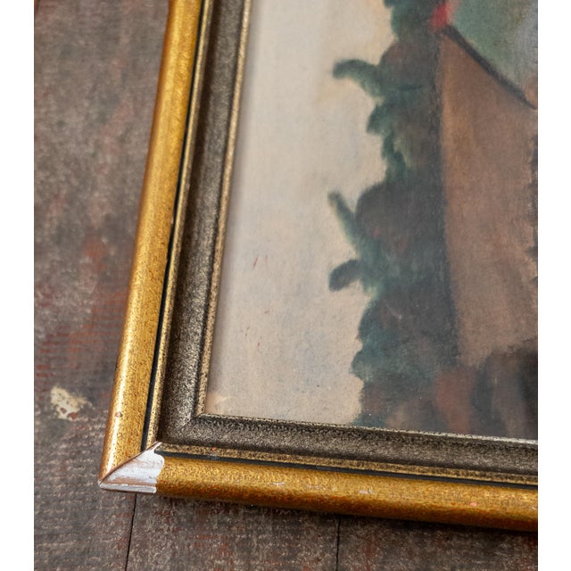 Mid-Century Modernist Oil Pastel Landscape Painting, Signed Bower For Sale - Image 12 of 16