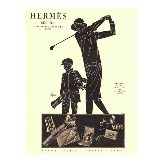 1928 French Art Deco Hermes Advertisement Print-Rare-Golf For Sale