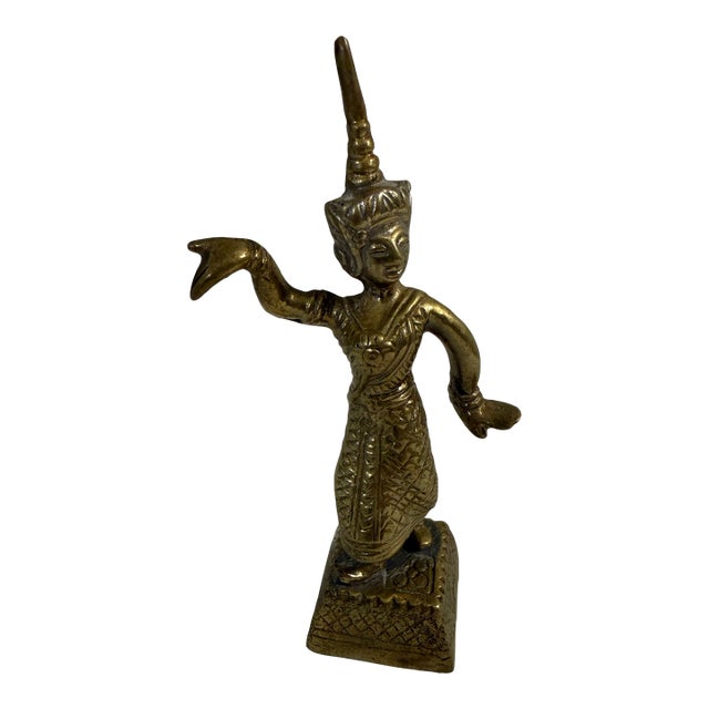 1960s Southeast Asian Brass Dancer Figurine | Thai / Cambodian Apsara Style- Female For Sale